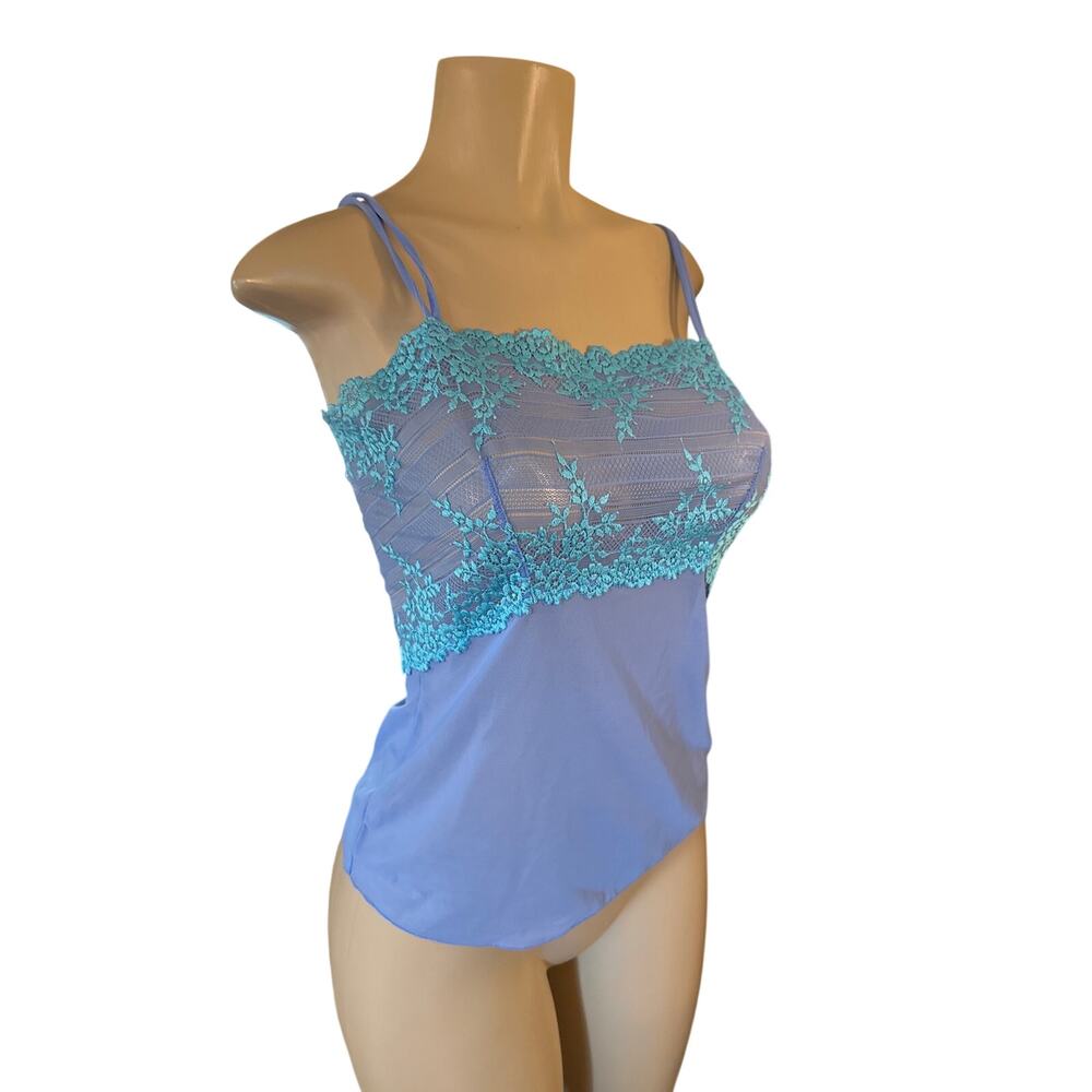 Women L Wacoal Embrace Lace Camisole Sheer Mesh Lingerie Sleep Nylon Blue Teal
